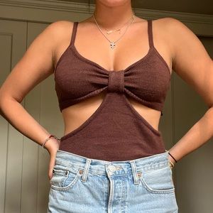 Brown Knit Tank Top with Cutouts
